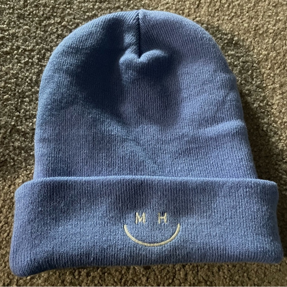 Light blue Alice and wonder mad hatter cuff beanie o/s with logo